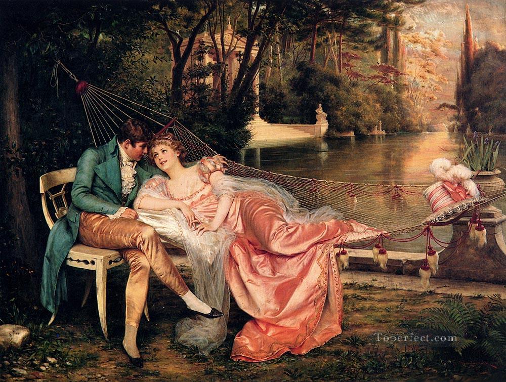 Flirtation 2 lady Frederic Soulacroix Oil Paintings